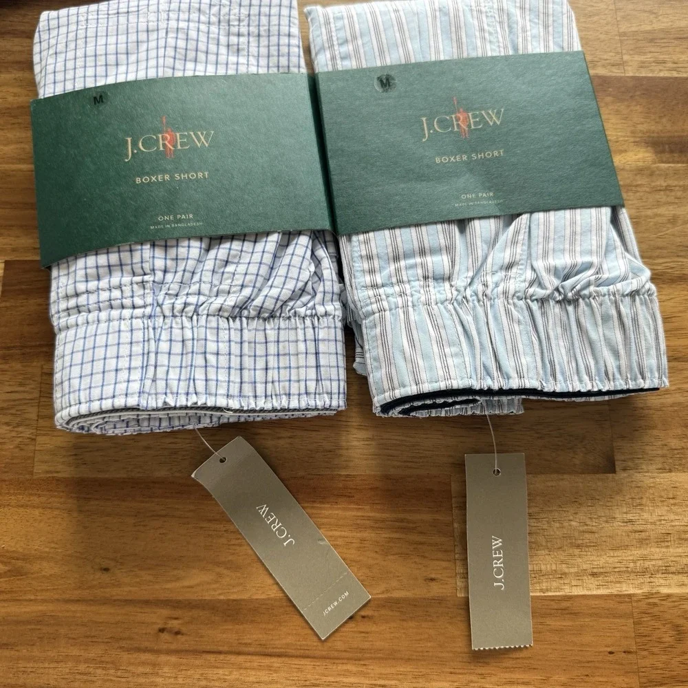 NWT Lot of 2 J Crew Woven Boxers Mens Sz M Underwear Plaid And Striped Cotton